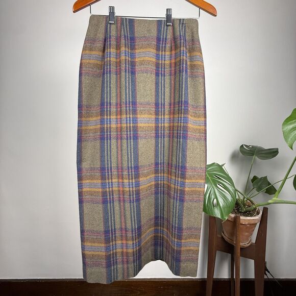 Vintage Wool Plaid Wrap Skirt | Tartan Winter Midi Skirt, USA Made - Picture 7 of 11